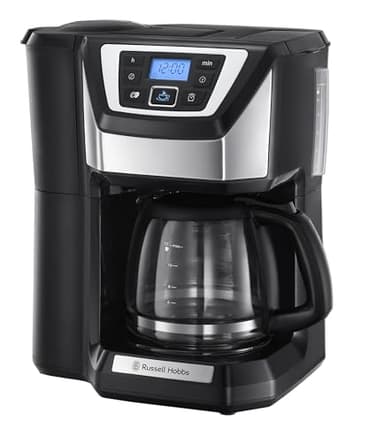 Russell Hobbs Chester Grind & Brew Filter Coffee Machine, Bean to cup, Quiet brew technology, 1.5L Carafe/12 cups, 4-12 Cup brewing option, 24hr timer, 40min keep warm, Washable filter, 1025W, 22000