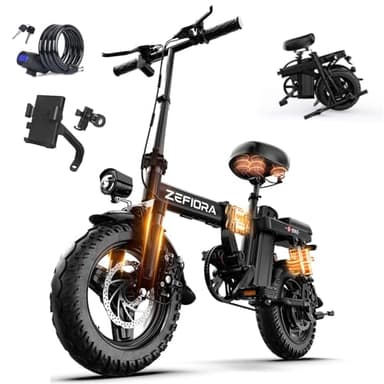 ZEFIORA Electric Bike, 250W Powerful Motor, 48V Removable Battery, 60 KM PAS Range, 14" Folding Ebike with Phone Holder & Lock, Electric Commuter Bicycle for Adults Teens (20AH, FS)