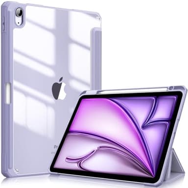 FINTIE Hybrid Case for iPad Air 11 Inch M3 (2025) / M2 (2024), iPad Air 5th / 4th Generation (2022/2020) - Shockproof Slim Clear Back Cover with Pencil Holder, Auto Wake/Sleep, Lilac Purple