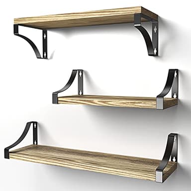 Pipishell Floating Shelves Wall Mounted Shelf, Paulownia Wood Wall Shelves, Wooden Shelves Set of 3 for Bedroom, Bathroom, Living Room, Kitchen, Home Office, Laundry room,etc (rustic)