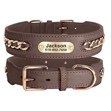 Didog Genuine Leather Dog Collars, Exquisite Metal Braided Leather Dog Collar Personalized with Engraved Wide Nameplate, Adjustable & Durable Custom Dog Collars for Small Medium Large Dogs, Brown, S