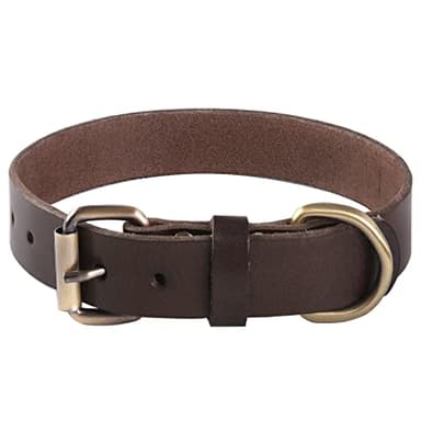 Heavy Duty Adjustable Leather Dog Collar for Strong Breeds - Medium, Large & XL Extra Sizes with Reinforced Brass Hardware, Weatherproof & Hand-Stitched for Maximum Durability (Brown,L)