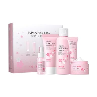 LAIKOU SkinCare Set, JAPAN Sakura Skin Care Sets & Kits - Cleanser,Toner,Face Serum,Eye Cream,Face Cream, Gift Set for Teenage Girls Women Mom Daughter Birthday, Travel Kit for All Skin Types, 5pcs