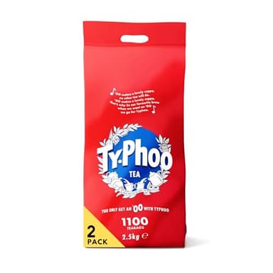 Typhoo • Black Tea Bags • 1100 Tea Bags x 2 (Multipack) • Kenyan & Malawian Blend • Bold • Full-Flavoured • Everyday Brew • Vegetarian Friendly • Blended in the UK • Ethical Sourcing