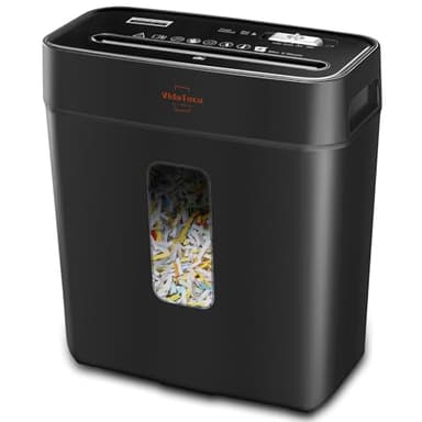 VidaTeco Cross-Cut Shredder, Heavy Duty 6 Sheet Shreds Paper/Card/Staple/Clip Paper Shredder for Home Office, High-Security Level P-4 5-Minute Continuous Shredding 11.5L Liftout Basket Black
