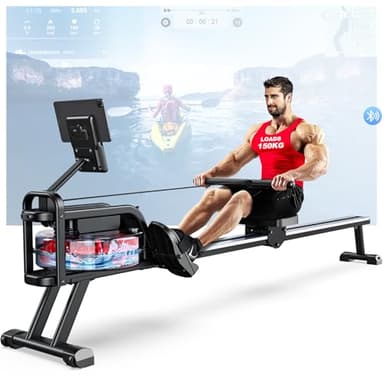 Rowing Machines for Home Gym Water Resistance Upright Rower Machine 350 LBS Weight Capacity with LCD Display App Support & Tablet Holder
