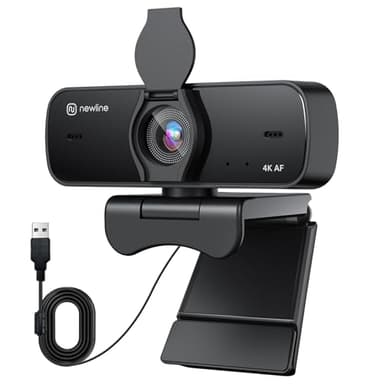 N newline 4k Webcam for PC Camera with Microphone, 12 Megapixel, 30FPS, New Upgraded Autofocus, Light Correction, Noise-Canceling Mic, Privacy Cover, USB HD Webcam for Laptop Mac Streaming Gaming
