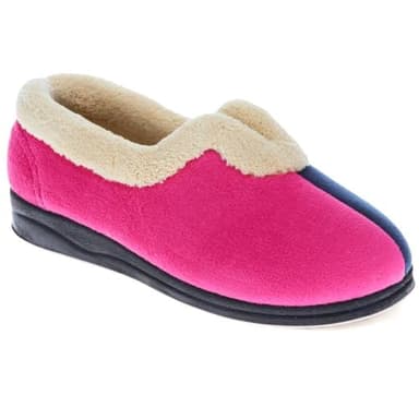Pavers - Womens Wide Fit Cosy Antibacterial Full Slippers in Navy Raspberry - Memory Foam Insole - Styled with a V-Cut at the Vamp - Finished with a Permalose Treatment - Size 5 UK Wide