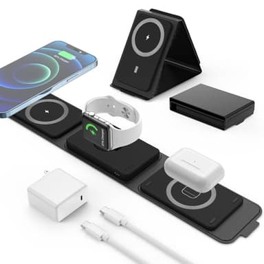 3 in 1 Charging Station for Apple Devices Magnetic Foldable 3 in 1 Mag-Safe Charger, Fast Travel Wireless Charging Station for iPhone 15/14/13/12/ Series,for iWatch,for AirPods