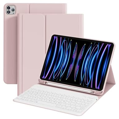 ZOPSGYU Keyboard Case for iPad Pro 11 Zoll 4th/3rd/2nd Generation (2022,2021,2020) with Pencil Holder, Detachable Bluetooth White Keyboard, Lightweight & Portable, TPU Case for iPad Pro 11", Pink