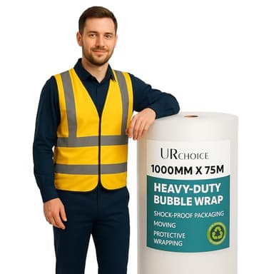 UR CHOICE Bubble Wrap Roll 1000 mm x 75 m Small Bubble Packaging Roll, Thick Recyclable Polythene Wrap for Moving Packing and Shipping, Strong Cushioning for Fragile Items in Home Office and Warehouse