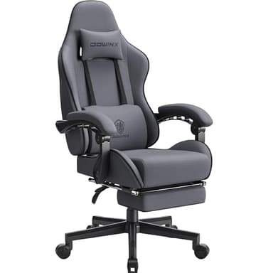 Dowinx Gaming Chair for Adults, Computer Chairs with Footrest, Ergonomic PC Chair with Massage, Office Chair with Armrests, Up to 150Kg, Grey