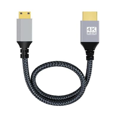 NFHK 4K 60hz HDMI 2.0 Male to Mini HDMI Type-C Male Cable with Sleeve Straight Connector for HDTV Computer Laptop Monitor 30CM