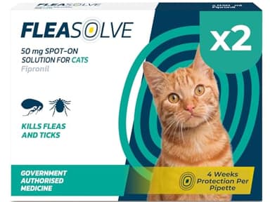 Cat Flea Treatment Spot On x 2 Pack - Flea Treatment Cat Spot On for Cats & Kittens Over 1kg - Fast-Acting FleaSolve Solution x 2 Pipettes