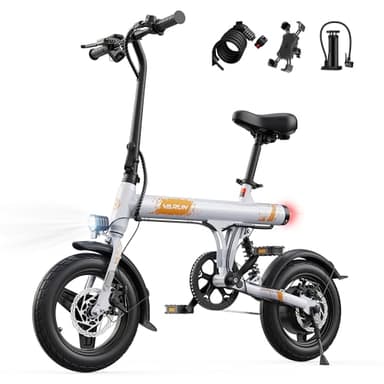 VARUN Electric Bike, 14" Folding Electric Bike 36V 280.8Wh Battery, 45KM Max Range, LCD Display, Rear Shock Absorber, Integrated Wheels, Commuter Ebike for Adults and Teens