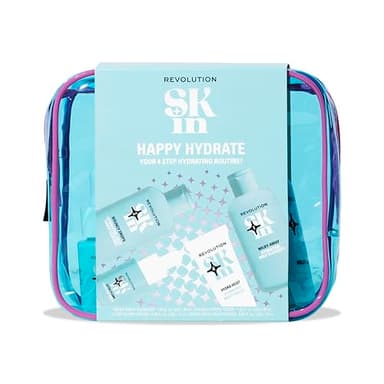 Revolution Skin, Happy Hydrate 4 Step Starter Kit, Hydrating Skincare Set Includes Cleansing Milk, Essence, Serum & Moisturise, Vegan & Cruelty-Free, 4 Products Included