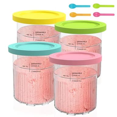 Hejo 4 Pcs Ice Cream Tubs for Ninja CREAMi Deluxe NC500 NC501 UK Series, 24 oz Pint Containers with Lid for Ninja Ice Cream Maker Accessory Includes 4 Spoons