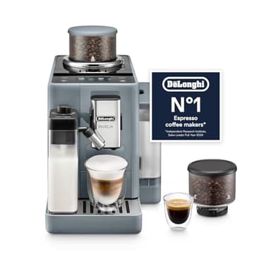 Delonghi Rivelia EXAM440.55.G, Fully Automatic Coffee Machine with LatteCrema Hot, Automatic Milk Frother, Compact Size Bean to Cup Coffee Machine, 16 Recipes, Full Touch Colored Display, Pebble Grey
