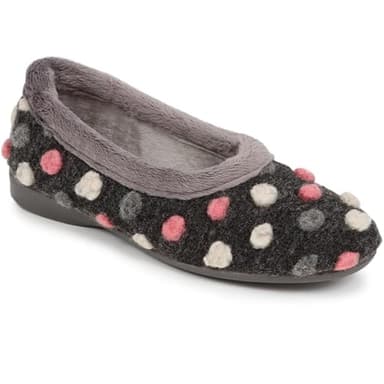 Pavers - Womens Full Slippers in Dark Grey Multi - Playful Contrast Pom Poms - Flexible & Gripped Sole - Practical Design - Size 7 UK