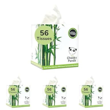 Cheeky Panda Bamboo Facial Tissues Cube Box | Soft, Strong & Sustainable | Perfect Table Size | 56 Tissues (Pack of 4)