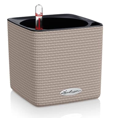 Lechuza CUBE Color 14 Self Watering Planter Small Platic Indoor Plant Pot without Drainage Hole H14 L14 W14 cm Sand Brown