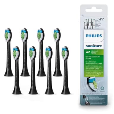 Philips Sonicare Original W2 Optimal White Standard Sonic Toothbrush Heads - 8 Pack in Black (Model HX6068/13)