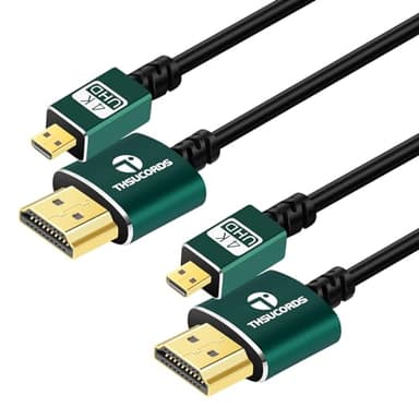 Thsucords Thin Micro HDMI to HDMI Cable 0.3M 2Pack, Ultra Slim&Flexible Soft Micro HDMI D Type to HDMI A Type Cable Supports 3D/4K@60Hz/18gbps/2160P/1080P for GoPro Hero7/8/9 Raspberry Pi 4