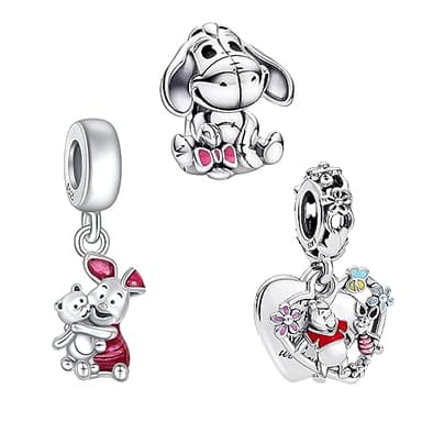 Doyafer 925 Sterling Silver Charms Set Pink Piggy, Bear, Donkey Cartoon Beads Pendant for Women Girls Bracelets Necklace Birthday Gifts 3-Piece/Package