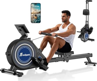 Rowing Machine for Home Gym, EvoSpark Magnetic Rowing Machines 350 LB Weight Capacity - Foldable Rower for Home Use with App Supported, Upgrade to Double Slide Rail