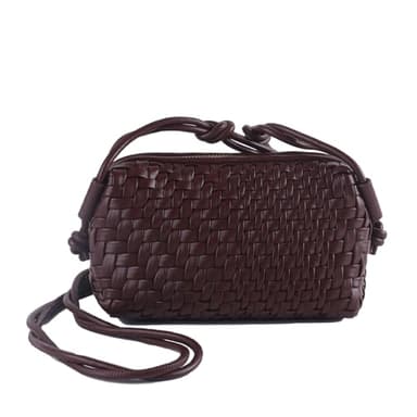 Crossbody Bag for Women Trendy Woven Purse Vegan Leather Small Shoulder Handbags with Strap, Coffee, S