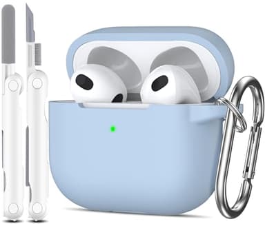 MHYALUDO AirPods 3rd Generation Case Cover 2021, Military Grade Anti-Fall Soft Silicone Shock-Absorbing Protective AirPods 3 Case Skin with Keychain and Cleaning kit, Front LED Visible, Sky blue