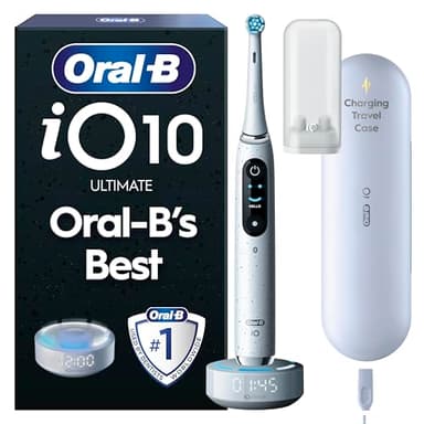 Oral-B iO10 Electric Toothbrushes For Adults, Gifts For Women / Men, 1 Handle, 1 Ultimate Clean Toothbrush Head and Charging Travel Case, 7 Modes, 2 Pin Plug, Stardust White, Oral B IO Toothbrush