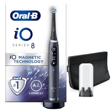 Oral-B iO8 Electric Toothbrush Adults, Oral B Electric Toothbrush, App Connected Handle, 1 Ultimate Clean Toothbrush Head & Magnetic Pouch, 6 Modes, Teeth Whitening, 2 Pin UK Plug