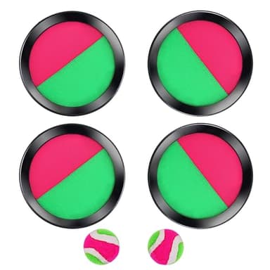 Toss and Catch with Two Hook and Loop Paddle Discs and Tennis Ball - Fun Outdoors, Garden & Beach Toy Game For The Whole Family, Develops Hand-Eye Coordination (2 Set - Toss and Catch Game)