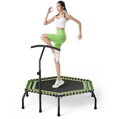 The Fellie Rebounder Trampoline for Adults 48" Mini Trampoline with Adjustable T-Bar Handle Indoor Outdoor Fitness Trampolines Small Bungee Rebounder for Workout Exercise, Green