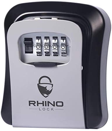 Rhino Lock Secure Key Combination Safe - Outdoor Heavy Duty Wall Mounted Security Lock Box - Large Internal Storage for House or Office Keys with Strong 4 Digit Lock #UKBrand (Medium, Grey)