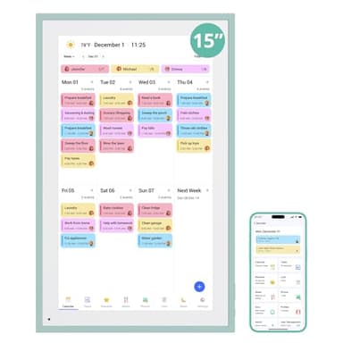 2026 Digital Calendar with Sage Green, 15 Inch Electronic Calendar Planner for Chore Chart and Home Organization, Interactive Touch Screen Desktop & Wall Mountable, a Gift for Families