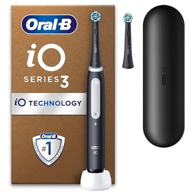 Oral-B iO3 Electric Toothbrush, 2 Toothbrush Heads, Pressure Sensor, Toothbrush for Adults with Travel Case, Gift Ideas for Him/Her, Matt Black