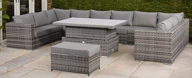 Rattan park Rattan Garden Furniture Cambridge Range U-Shape Modular Corner Sofa Set with Rising Table in Stone Browne Grey Weave