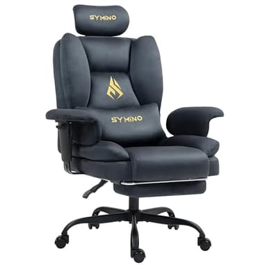 Symino Gaming & Office Chair with Footrest & Pocket Spring Support - Ergonomic Comfortable PC Chair for Adults - Grey