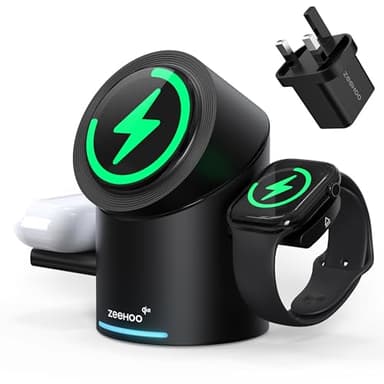ZEEHOO Wireless Charging Station for Apple Devices, Compatible with MagSafe Charger Stand, Qi2 15W 3 in 1 Charging Station for Apple Watch, iPhone, AirPods (30W Charger Adapter Included)