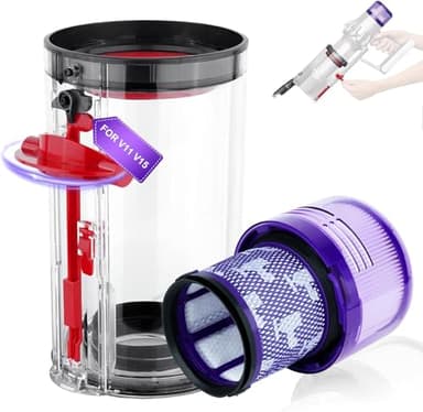 Upgraded Dust Bin Replacement Compatible with Dyson V11 V15 SV14 SV15 SV22 Vacuum Cleaner, Clear Bin Compatible with Dyson Canister Part No.970050-01/965443-01with HEPA Filter