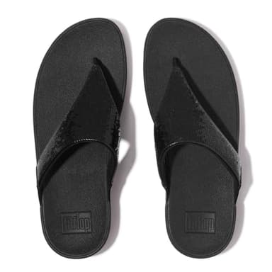 Fitflop Women's LULU Sequin Toe-Post Sandals, Black, 6 UK