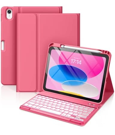 Vobafe Keyboard Case for iPad A16 11th Generation 2025/10th Generation 2022(11/10.9 inch), 7 Colors Backlit Detachable Folio Keyboard Cover with Pencil Holder for iPad 11/10 Gen, UK Layout, Pink