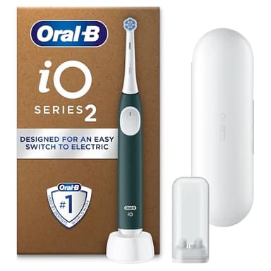 Oral-B iO2 Electric Toothbrush, 1 Gentle Care Toothbrush Head, 1 Travel Case, 1 Travel Refill Holder, Oral B Toothbrush for Adults (Forest Green), Designed by Braun