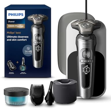 Philips Wet and Dry Electric Shaver Series 9000 Prestige, Razor with NanoTech Dual Precision Blades, Hydro SkinGlide Coating, Ultraflex Suspension System, Top-Spin Digital Motor (Model SP9885/35)