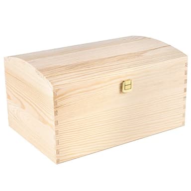 Creative Deco Large Wooden Storage Box Unpainted with Lid | 34.5 x 25 x 19.2 cm | Plain Wood Keepsake Treasure Chest Trunk | Perfect Memory Box for Art & Craft or as a Gift Box