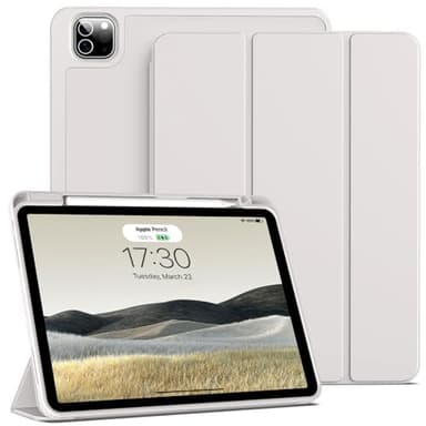 BQDIYOO Case for 11 inch iPad Pro 4th/3rd/2nd Generation 2022/2021/2020, with Pencil Holder, Trifold Stand Protective Case, Soft Slim TPU Back Cover, Auto Wake/Sleep, Grey