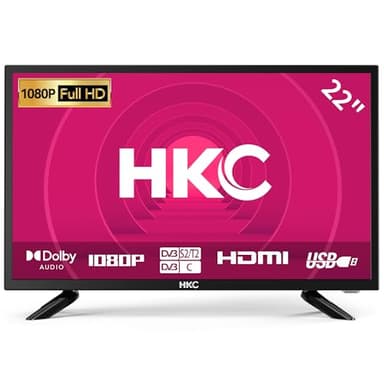 HKC 22 Inch FHD TV, Freeview DVB-T2-C-S2 Dolby Digital Audio, FHD LED Backlighting Display, HDMI VGA PC Audio SCART USB Record Media Player, Small Screen for Small Lounge Kitchen
