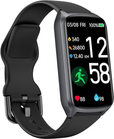Health Fitness Tracker with 24/7 Heart Rate, Blood Oxygen, Blood Pressure, Sleep Tracker, Step Counter, 5ATM Waterproof Activity Trackers and Smart Watches for Women Men Kids (S & L Bands Included)